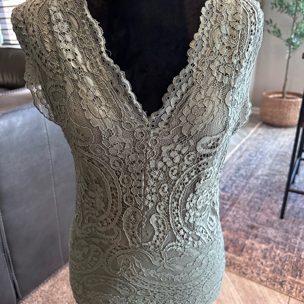 BKE Sage Green Lace Tank Top